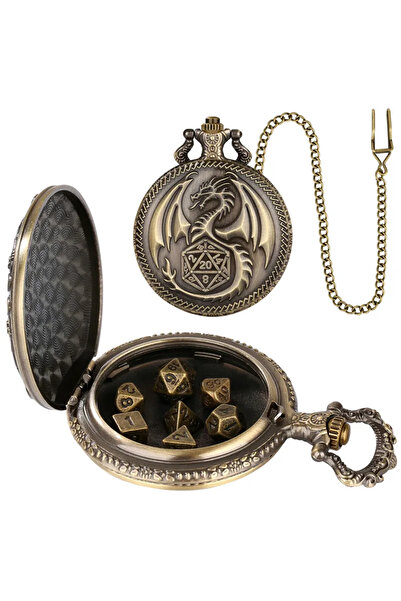 Choice علبة ساعة الجيب البرونزية متعددة السطوح على شكل نرد تنين عتيق تجمع بين...