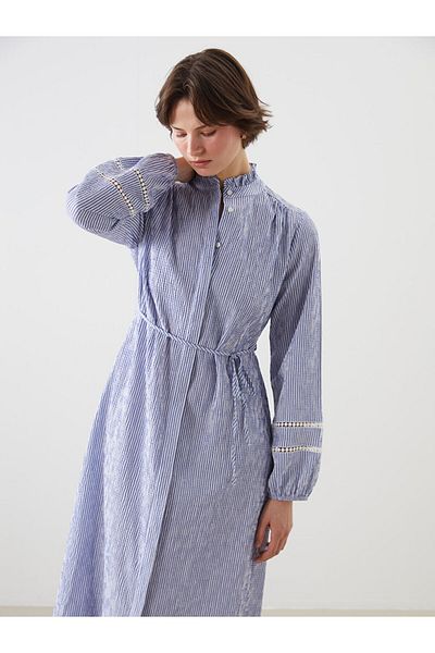 LC Waikiki Blue Judge Collar Striped Women's Shirt Dress