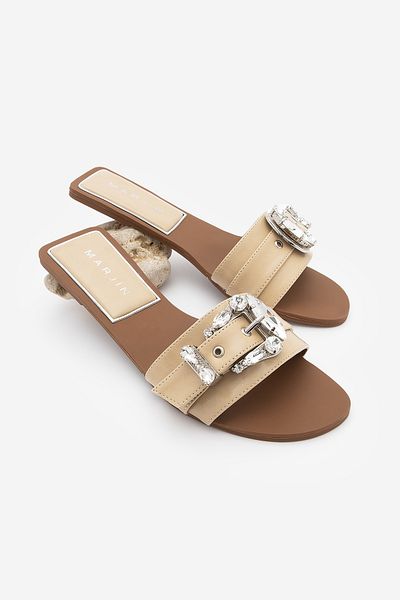 Marjin Women's Stoned Banded Daily Slippers Bernit Beige