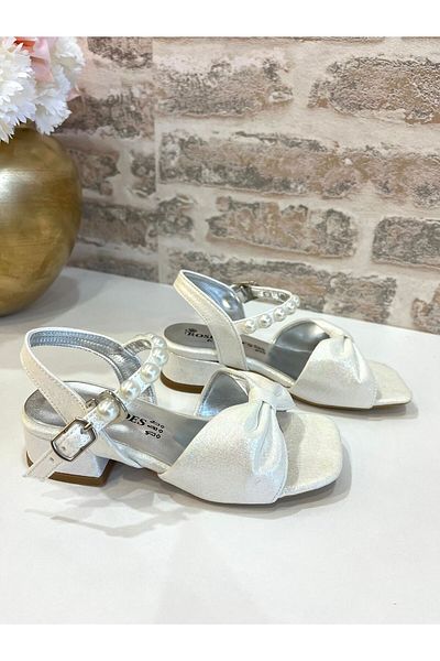 ROSE SHOES KİDS Elegant Pearl Shiny Heel Shoes Sedef-Ekru