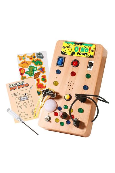 Choice L Children's Montessori LED Light Busy Board Simulation Switch Power Board Busy Light Button Puzzle.