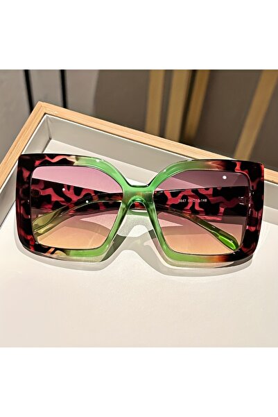 Choice18 Green Pink Oversized Square Fashion Fashion Glasses with Gradient Lenses - Chic Tortoiseshell & Leop