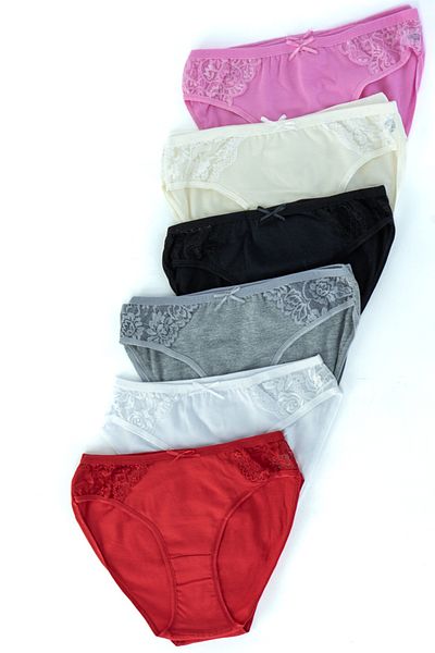 Oppland Women's Bikini Panties 10 Lu Solid Color Lace Pure Cotton Textured Classic V Cut Ultra Comfortable