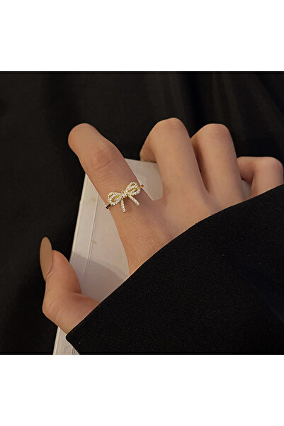 Choice1 خاتم قابل للتغيير باللون الذهبي بتصميم كوري أنيق مرصع بالزركونيا الكر...