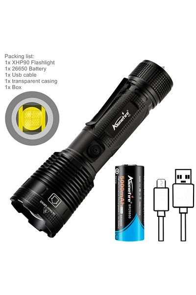 Choice 26650 black X35-26650 40W High Lumens Zoom LED Flashlight XHP90 Lamp USB Rechargeable High power Out