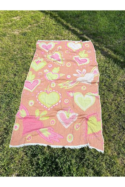 Explore Home , 100% Cotton, Heart, Patterned, Muslin, Pareo (105X195 cm) - Light Orange