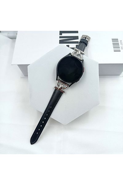 Choice 20mm Black 20 22mm Metal+Leather Strap For Samsung Galaxy Watch4 5 6 Active2 bend for huawei watch G