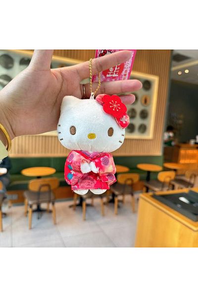 Miniso C New Sanrio Kimono Hello Kitty Stuffed Doll Keychain Cartoon Kitty Cat Stuffed Pendant Keychains B.