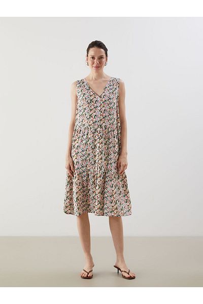 LC Waikiki Mixed V-Neck Floral A-Line Dress