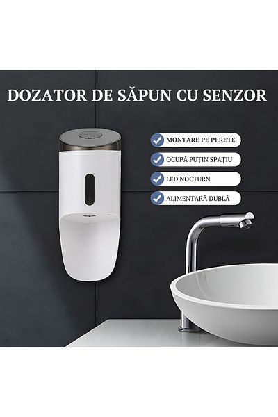 ZEQAS Dozator Săpun Lichid cu Senzor Touchless Perete ABS 750 ml – Impermeabil Alb