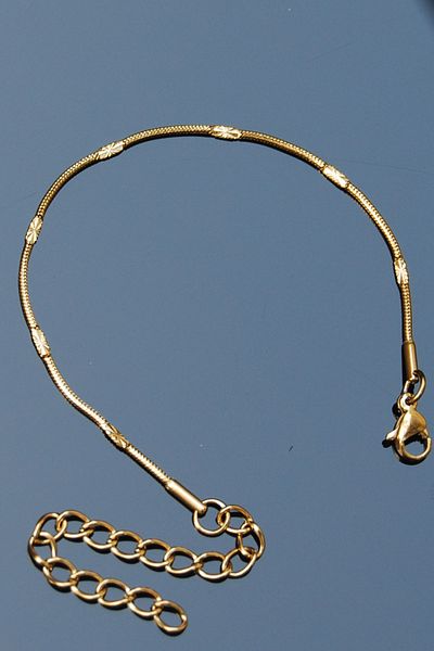 Rua Jewelry Round Snake Model Embroidered Chain Stainless Steel Bracelet Gold Color - 18cm+4 cm Extension - 1mm