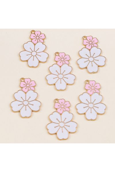Choice style 2426 10Pcs Pink Sakura Flowers Charms Alloy Pendants Enamel Charms for DIY Jewelry Making Earr