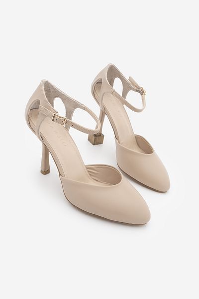 Marjin Women's Stiletto Ankle Strap Heeled Shoes Rivera Beige