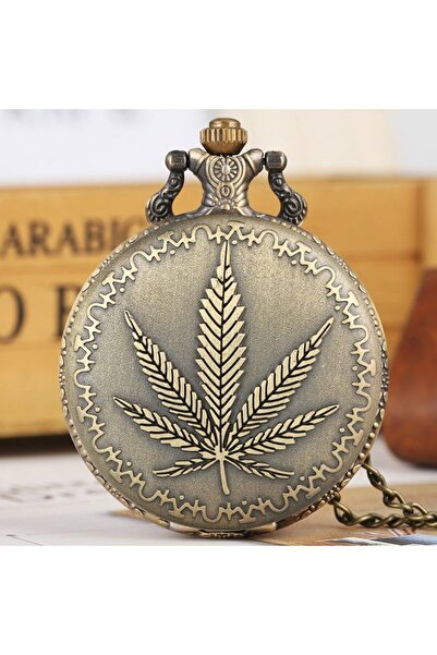 Choice ساعة جيب برونزية عتيقة بتصميم ورقة شجر برونزية وحركة كوارتز، مع قلادة ...