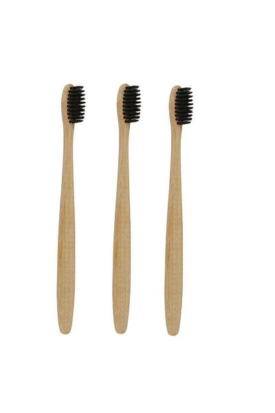BOEM Pack of 3 Bamboo toothbrushes with activated charcoal ions - cleans, detoxifies