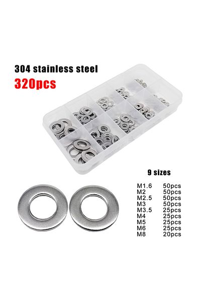 Choice 304 stainless steel 1 box 320pcs M1.6 M2 M2.5 M3 M4 M5 M6 M8 DIN125 304 Stainless Steel Black Steel