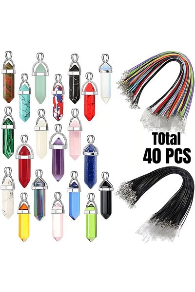 Choice 40pcs-New style 40PCS/30PCS Hexagonal Chakra Synthetic Crystal Pendant , Pointed Quartz Stone With L