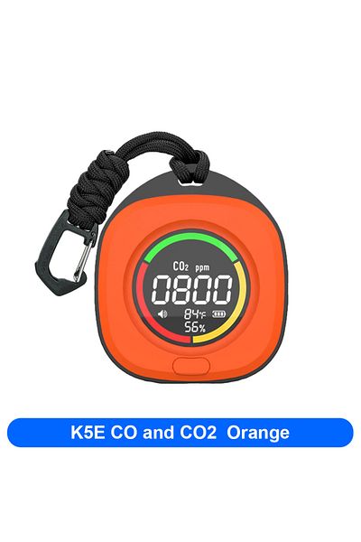 Choice3 جهاز K5E CO2 البرتقالي 4 في 1 للكشف عن أول أكسيد الكربون وCO2 بدقة عالية وشاشة LED محمولة للسفر