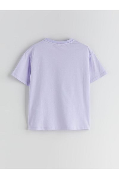 LC Waikiki Lilac Crew Neck Stitch and Angel Printed Girl's T-Shirt
