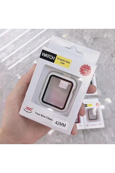 Choice White 45mm Tempered Glass+cover For Apple Watch 9 8 41mm 45mm 42mm 38mm PC Bumper Screen Protector C