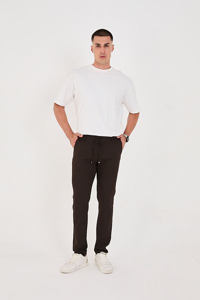 BROCARD Ανδρικό Jogger Slimfit Waist Half Elastic Καφέ υφασμάτινο παντελόνι