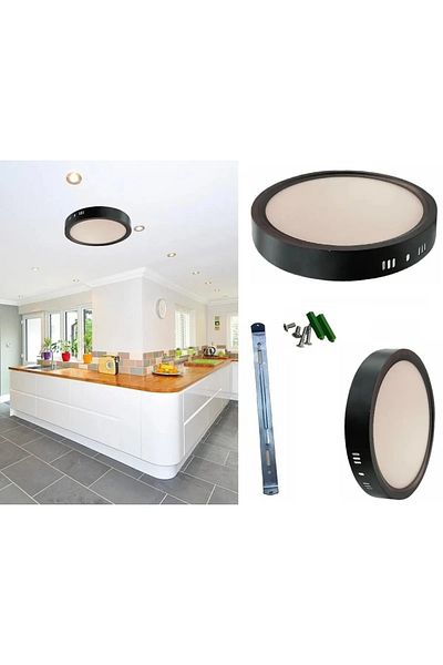 Cata Ct-5235 18W Panel Led Luminaire Black Round Surface Mounted Metal Case Warm White 3200K