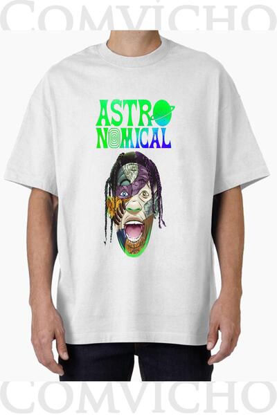 COMVİCHO تي شيرت كبير الحجم مطبوع بتصميم ترافيس سكوت v19 للجنسين