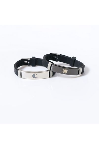 Choice black 16cm HKB1116 2 pieces/set of Sun, moon and stars silicone couple bracelet