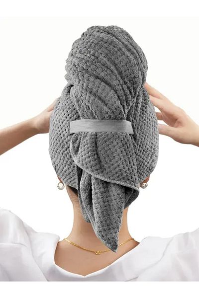 Choice 63x105cm Light Grey 1pc Large Absorbent Hair Towel Microfiber Soft Drying Towel With Stretch For Wet