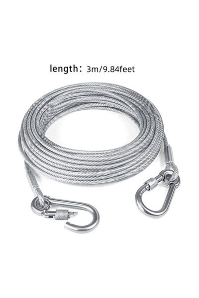 Choice 3m Double-headed Dog Tie Out Cable Leash ,raction rope with metal buckle steel wire anti-rust traini