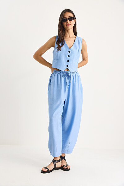 Bianco Lucci Women's Pocket Detailed Casual Pants Vest Bottom-Top Set 8001 60283425