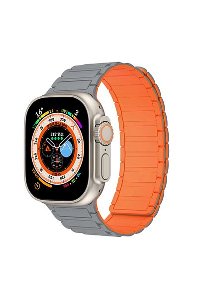 CAOWTAN 42mm 44mm 45mm 49mm Grey Orange Magnetic Silicone Strap for Apple Watch Band Ultra 2 49mm 45mm 41mm