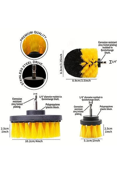BOEM Set of 3 cleaning brushes, Plastic, Yellow/Black