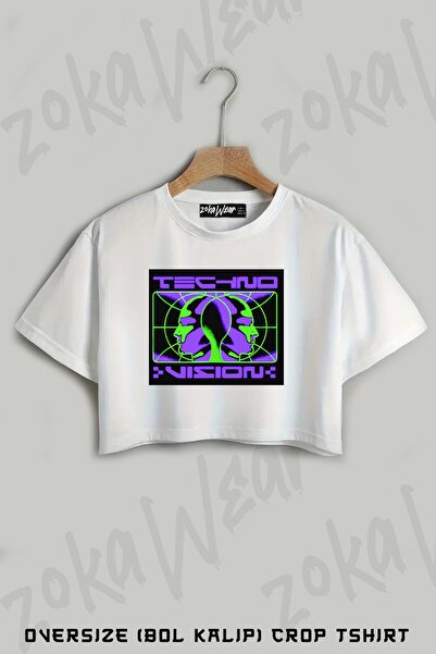 ZOKAWEAR Techno Vision Printed Oversize Crop T-Shirt