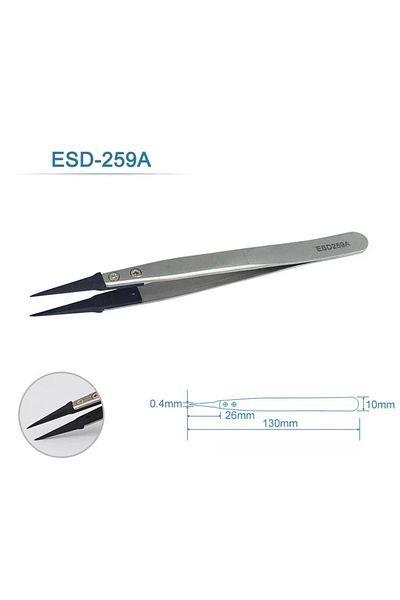Choice ESD-259A 5PC Watch Hands Installation Work Tweezers Straight Elbow Handle Stainless Antistatic Plast