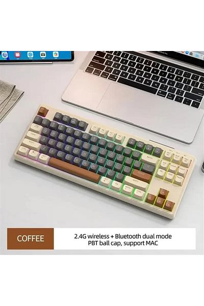 Choice Coffee M87 Wireless Keyboard, 87keys Dual Mode Bluetooth Keyboard with Rainbow-light RGB,PBT Ballcap