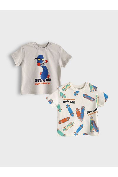 LC Waikiki New Season Crew Neck Printed Boys' T-Shirt Pack of 2 - S5Cu99Z1