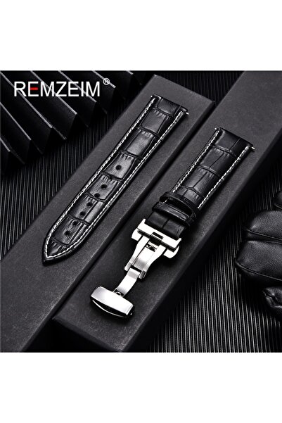 Choice سوار ساعة من جلد العجل الأصلي أسود اللون مقاس 20 مم، سوار ساعة بديل من...