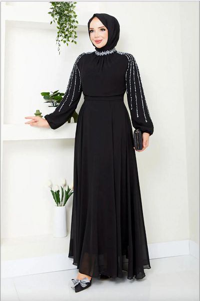 MissPul Βραδινό φόρεμα με κεντημένα μανίκια 6089lpn909-m Μαύρο