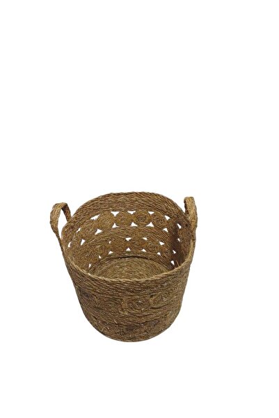 CasaLinda Yuvarlak Kulplu Hasır Çok Amaçlı Sepet 26x26x22 cm 12110