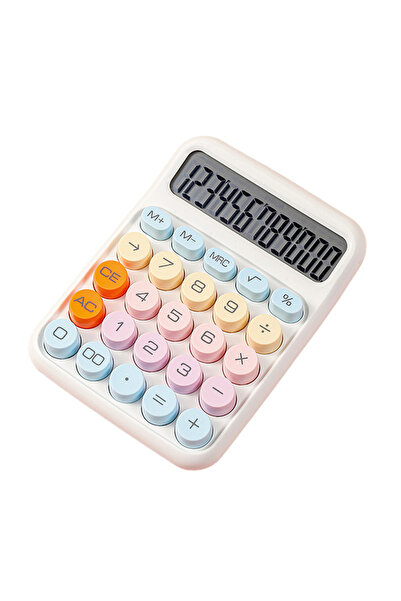 Choice4 آلة حاسبة ميكانيكية بيضاء، 12 رقمًا، شاشة LCD كبيرة، زر دائري كبير، آ...