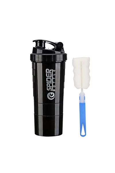 Choice 501-600ml Black 2pcs 3 Layers Shaker Protein Bottle Powder Shake Cup Water Bottle Plastic Mixing Cup