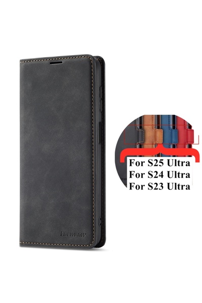 Choice جراب جلدي أسود قابل للطي لهاتف سامسونج جالاكسي إس 25 ألترا، متوافق مع ...