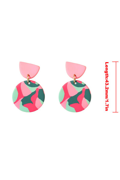Choice 1pair Bohemian Geometric Circle Polymer Clay Drop Earrings Pink Printi...