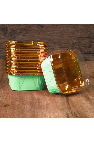 Choice Green 50pcs Square Cupcake Cups with Lids, Pudding Cup Bake-resistant Cup, Disposable Foil Cupcake C