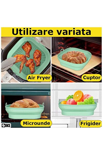 SIKS Tavă de copt, potrivită pentru friteuza cu aer, antiaderentă, silicon, 20x21x6cm, albastră