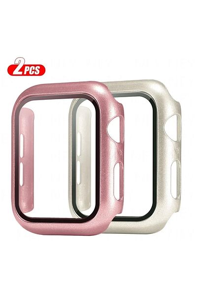 Choice Series 4654 SE 44MM Rose gold starlight 2Pcs Tempered Glass+cover For Apple Watch Case 45mm 41mm 44m