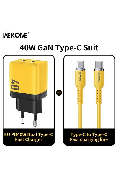 Choice Yellow EU charger C- C Cable WEKOME GaN 40W/67W/100W Type C Charger Portable USB Charger Adapter QC4