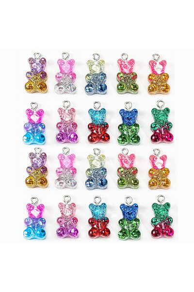 Choice MIXED 10pcs Resin Bear Charms Flatback Gummy Bear Glitter Cabochons For Necklace Pendant Earring DIY