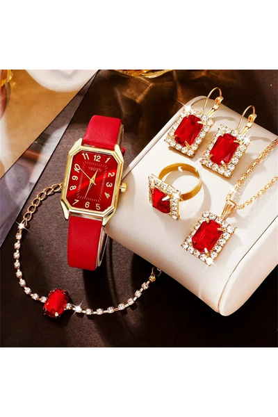 Choice ساعة يد نسائية مربعة فاخرة باللون الأحمر من ماركة ساعات كوارتز كلاسيكي...